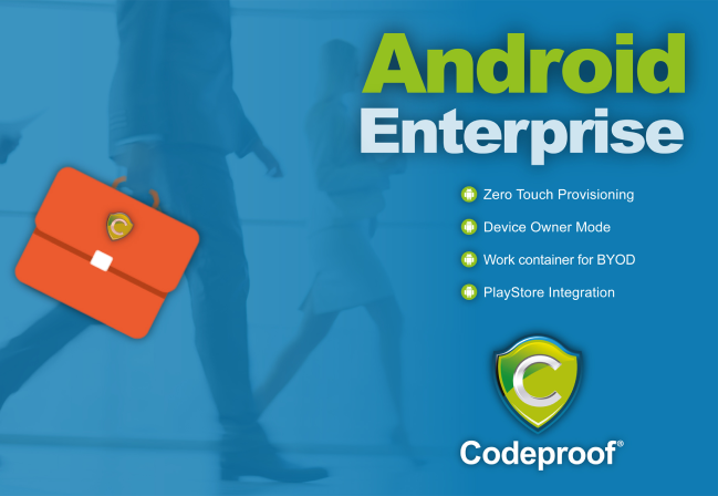 Codeproof console managing Android Enterprise work profile, fully managed and kiosk devices